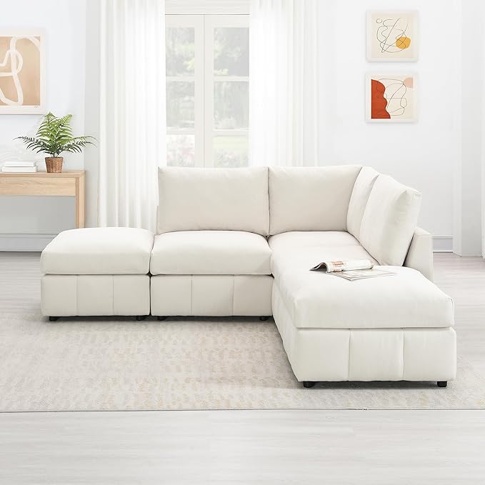 Sectional Sofa-90 * 88" L-Shape Couch Set with Chaise Lounge, 5-Seat Modular Sofa with 3 Pillows for Living Room, Apartment, Office - LeafyLoom
