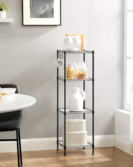 SONGMICS 4-Tier Bathroom Shelf, Storage Rack for Small Space, with 4 PP Shelf Liners, Removable Hook, Extendable Design, Ink Black and Translucent ULGR104B01 - LeafyLoom