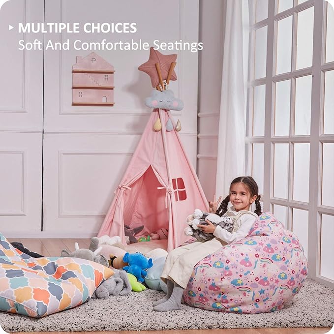 Nobildonna Stuffed Animal Storage Bean Bag Chair Cover Only for Kids Girls Toddler, Large Beanbag Chair without Filling for Organizing Children Soft Plush Toys - LeafyLoom