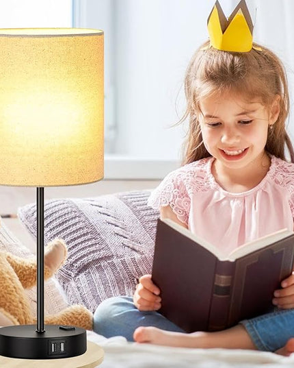 【Upgraded】Set of 2 Touch Beige Table Lamps with 2 USB Ports & AC Outlet, 3-Way Dimmable Bedside Nightstand Lamps for Living Room Nursery Office Bedroom, 800 Lumens 2700K Warm Bulbs Included - LeafyLoom