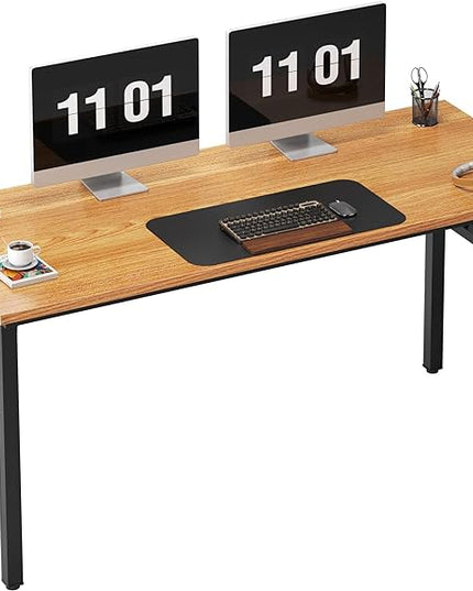 Need Computer Desk Office Desk 55 inches Folding Table Computer Table Workstation No Install Needed,Teak Black AC5BB-140X - LeafyLoom