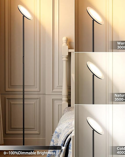 Modern LED Floor Lamp - Remote & Touch Control, 40W/2400LM Sky Torchiere Standing Lamp, Fully Dimmable, 3 Color Temperatures, Ideal for Living Room & Bedroom, Easy to Assemble - LeafyLoom