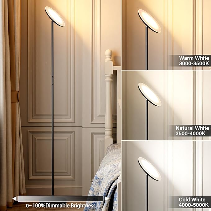 Modern LED Floor Lamp - Remote & Touch Control, 40W/2400LM Sky Torchiere Standing Lamp, Fully Dimmable, 3 Color Temperatures, Ideal for Living Room & Bedroom, Easy to Assemble - LeafyLoom