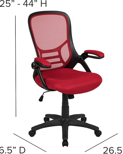 Flash Furniture Porter High Back Mesh Ergonomic Swivel Office Chair with Lumbar Support, Flip-Up Arms, Tilt Lock/Tilt Tension, Height Adjustable, Red/Black Frame - LeafyLoom