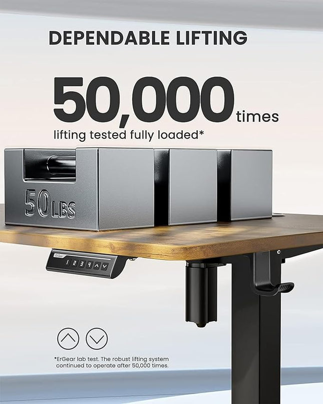 ErGear Height Adjustable Electric Standing Desk, 44 x 24 Inches Small Sit Stand up Desk, Memory Computer Home Office Desk (Vintage Brown) - LeafyLoom