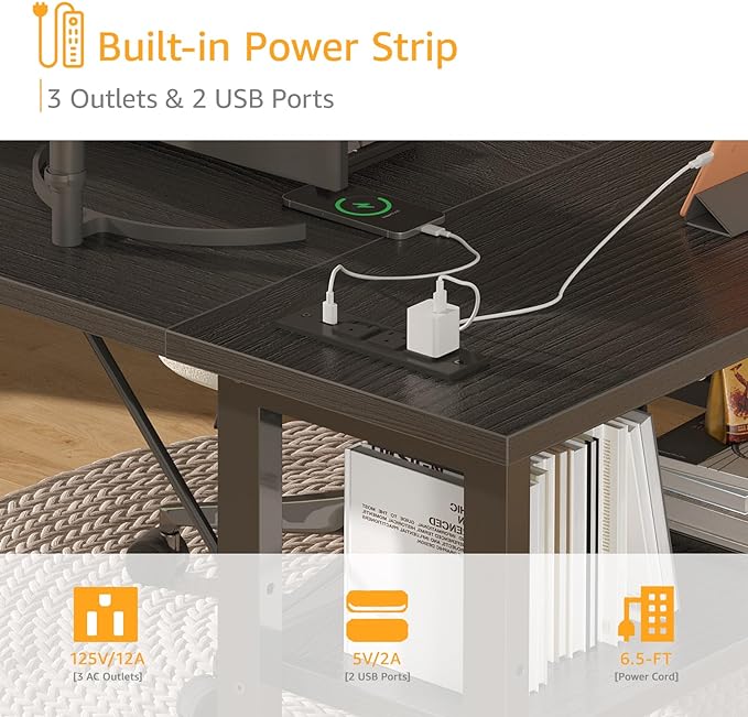 Black L Shaped Gaming Computer Desk with Power Outlet Shelves, 40 Inch Small Corner Desk for Small Space Home Office, Study Work PC Desks for Bedroom, Black - LeafyLoom
