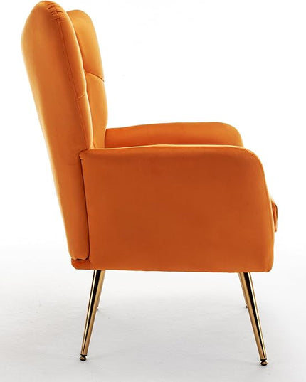 US Pride Furniture Modern Accent Chair with Ergonomic High Wingback, Microfiber Upholstered Armchair with Metal Legs for Living Room, Bedroom, Office or Vanity, Orange - LeafyLoom