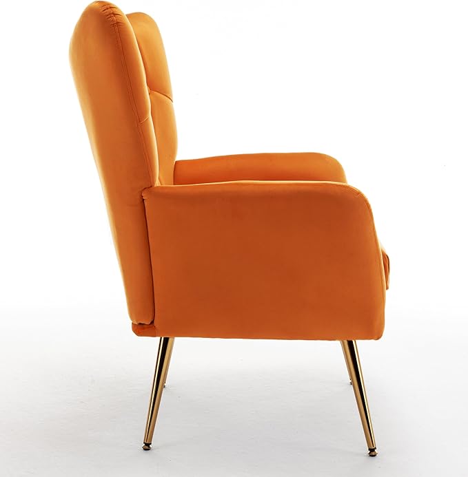 US Pride Furniture Modern Accent Chair with Ergonomic High Wingback, Microfiber Upholstered Armchair with Metal Legs for Living Room, Bedroom, Office or Vanity, Orange - LeafyLoom