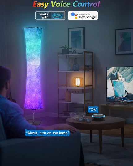 Torchlet RGB Led Smart Lamp Alexa APP Control, Color Changing Modern Floor Standing Lamp with DIY Mode, Music Sync and White Fabric Shade for Living Room Bedroom Game Room - LeafyLoom