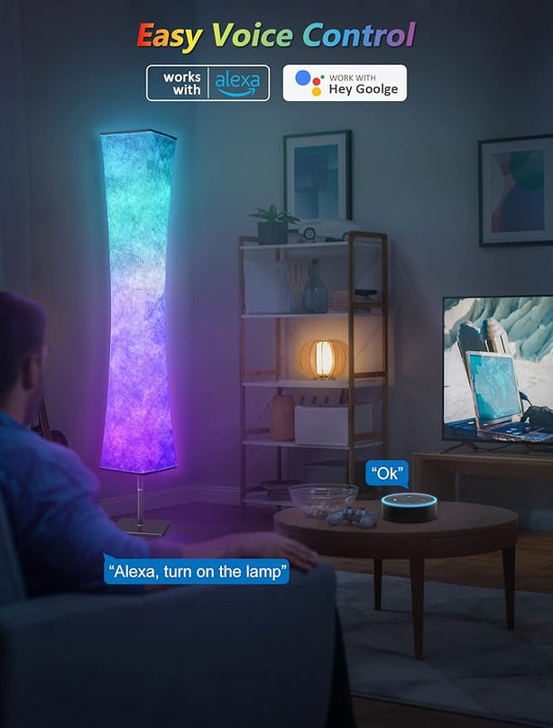 Torchlet RGB Led Smart Lamp Alexa APP Control, Color Changing Modern Floor Standing Lamp with DIY Mode, Music Sync and White Fabric Shade for Living Room Bedroom Game Room - LeafyLoom