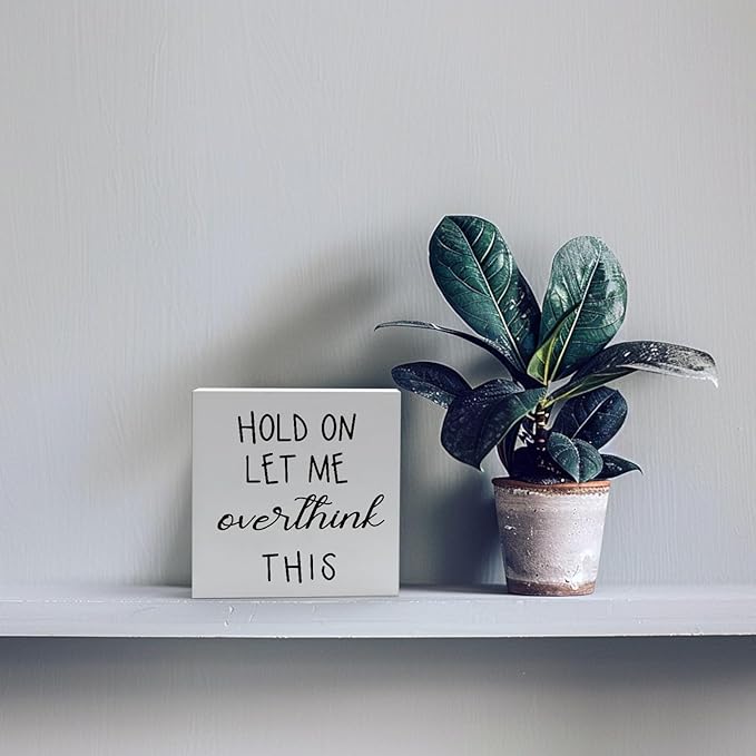 Office Desk Decor Funny Office Decor Accessories Cubicle Decor Hold on Let Me Overthink This Wood Signs Home Decor Gifts Funny Office Signs Funny Quotes Table Decor for Work Desk Decor (5x5inch) - LeafyLoom