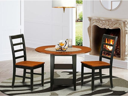 East West Furniture SUPF3-BCH-W 3 Piece Room Furniture Set Contains a Round Kitchen Table with Dropleaf & Shelves and 2 Dining Chairs, 42x42 Inch, Black & Cherry - LeafyLoom