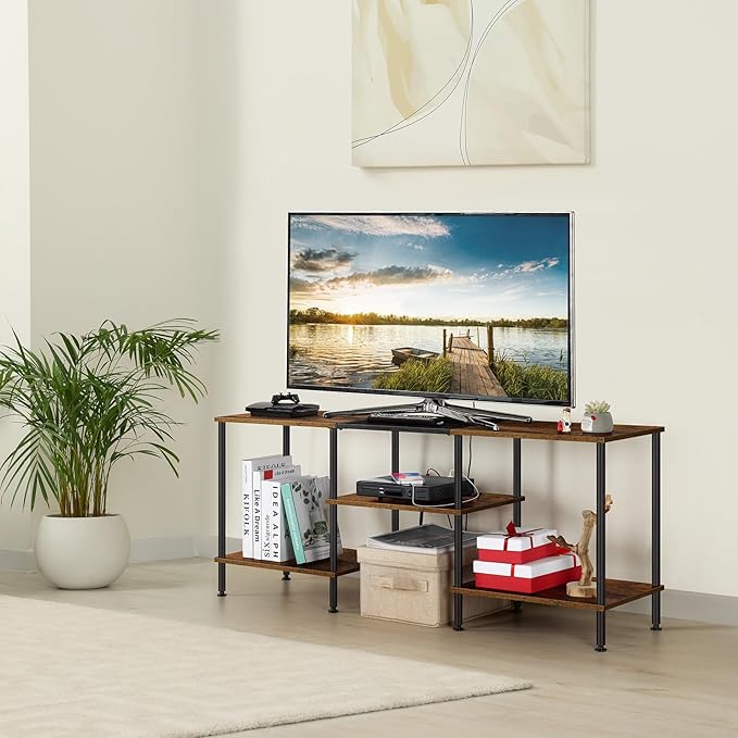 TV Stand for Bedroom 50 Inch TV Stand with Power Outlet 3 Tier Entertainment Center with Storage TV Console Table for 50 43 40 32 Inch TV, Rustic Brown - LeafyLoom