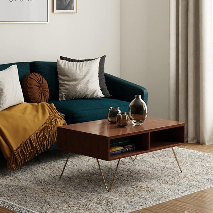 SIMPLIHOME Hunter SOLID MANGO WOOD and Metal 36 inch Wide Rectangle Industrial Contemporary Small Lift Top Coffee Table in Umber Brown And Gold, for the Living Room and Family Room - LeafyLoom