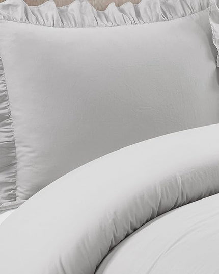 Lush Decor Reyna Ruffle 100% Cotton Duvet Cover Set - 3 Piece Cozy Ruffled Bedding Set - Timeless Elegance and Comfort - King, Light Gray - LeafyLoom