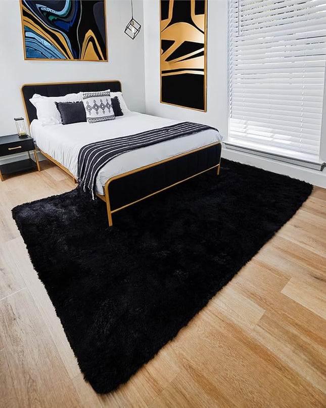 Ophanie Machine Washable 6 x 9 Rugs for Living Room,Black,Large Fluffy Fuzzy Plush Shag Comfy Soft，Non-Slip Indoor Floor Carpet,for Kids Boys Girls Dorm，Room,Bedroom,Playroom，Home Decor Aesthetic - LeafyLoom
