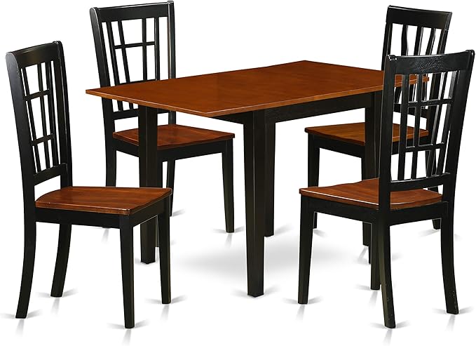 East West Furniture NDNI5-BCH-W Norden 5 Piece Set for 4 Includes a Rectangle Table with Dropleaf and 4 Kitchen Dining Chairs, 30x48 Inch - LeafyLoom