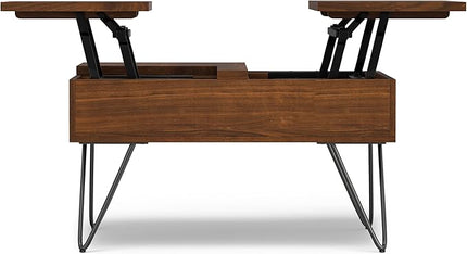 SIMPLIHOME Hunter 32 inch Wide Square Industrial Lift Top Coffee Table in Walnut for The Living Room and Family Room - LeafyLoom
