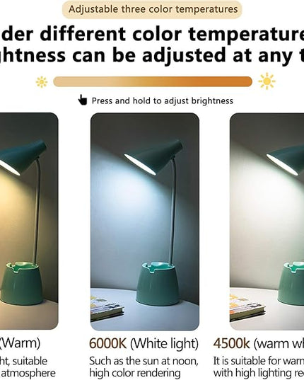 Small Desk Lamp, Kids Desk Lamp with Pen Holder & Mobile Phone Stand, 3 Lighting Modes for Reading Kids Dorm& Mobile Phone Stand for Reading Dorm Home Office(Green) - LeafyLoom