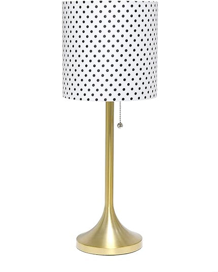 Simple Designs LT1076-GDD Tapered Fabric Drum Shade Table Lamp, Gold and Polka Dot - LeafyLoom