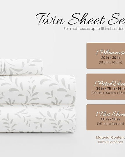 Linen Market 3 Piece Twin Bedding Sheet Set (Gray Vines) - Sleep Better Than Ever with These Ultra-Soft & Cooling Bed Sheets for Your Twin Size Bed - Deep Pocket Fits 16" Mattress - LeafyLoom