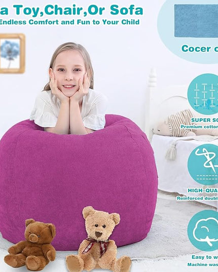 Stuffed Animal Storage Bean Bag Chair Cover (No Filler) for Kids and Adults.Soft Premium Corduroy Stuffable Beanbag for Organizing Children Plush Toys or Memory Foam Small 100L (RoseRed) - LeafyLoom