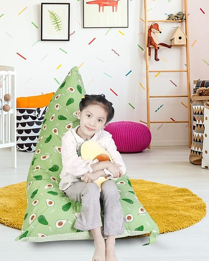 Stuffed Animal Storage Bean Bag Chair Cover, Cotton Green Avocado Plush Toy Storage Stuff and Sit Seat for Kids/Teens/Adults, 52" x 31" Extra Large Triangle Floor Sofa, 200L/52Gal, Cover Only - LeafyLoom