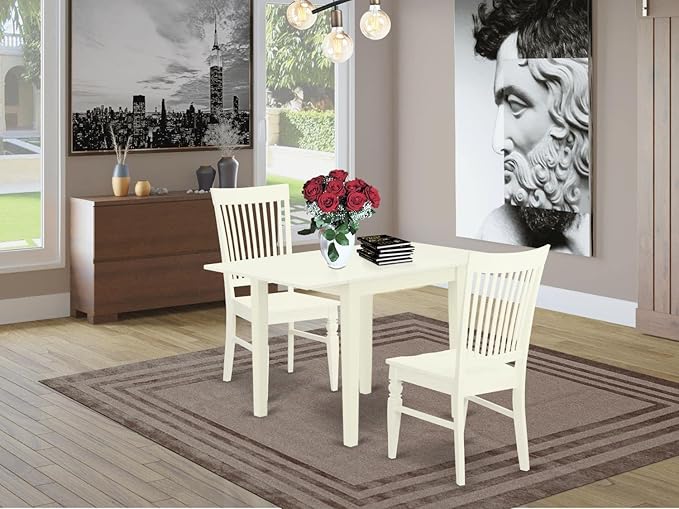 East West Furniture Norden 3 Piece Kitchen Set Contains a Rectangle Dining Room Table with Dropleaf and 2 Solid Wood Seat Chairs, 30x48 Inch, NDWE3-LWH-W - LeafyLoom