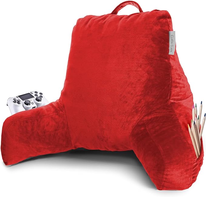 Clara Clark Reading Pillow with Portable Lap Desk for laptop Set, Back Pillow for Sitting Up in Bed, Memory Foam Back Support Pillow, Bed Rest Pillow with Foldable Laptop Desk, Standard - Red - LeafyLoom