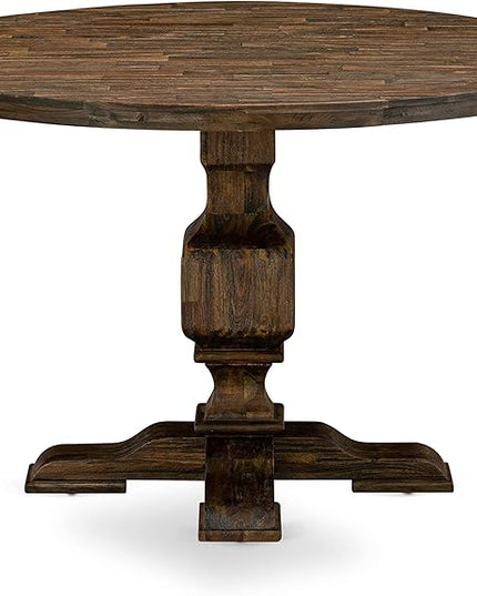 East West Furniture I3AB7-747 Irving 7 Piece Modern Dining Set Consist of a Round Wooden Table with Pedestal and 6 Light Sable Linen Fabric Parson Chairs, 48x48 Inch - LeafyLoom