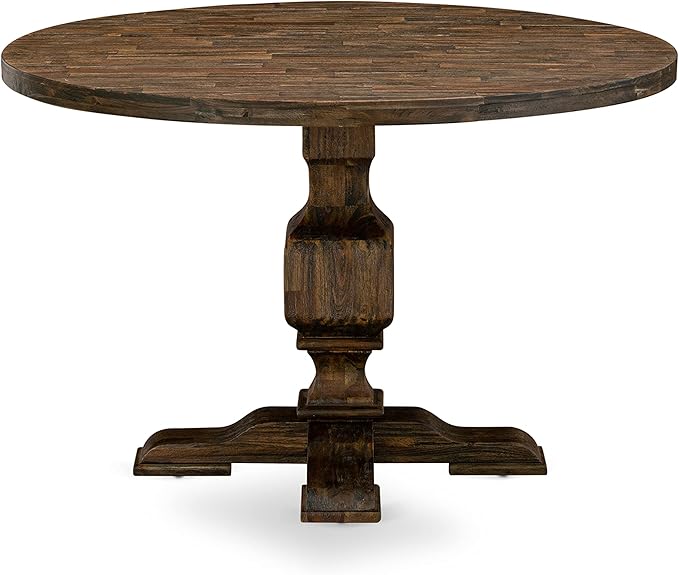 East West Furniture I3AB7-747 Irving 7 Piece Modern Dining Set Consist of a Round Wooden Table with Pedestal and 6 Light Sable Linen Fabric Parson Chairs, 48x48 Inch - LeafyLoom