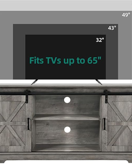 YITAHOME Farmhouse TV Stand for 65/60/55 Inch, Modern Entertainment Center with Sliding Barn Door, Wood TV Media Console Storage TV Cabinet for Living Room for 300lbs, Rustic Grey - LeafyLoom