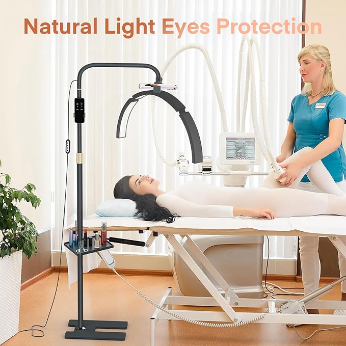 MYSWEETY Lash Light for Eyelash Extensions, 29'' Foldable LED Floor Lamps, Esthetician Light with Phone Holder & Stand Tray, Half Moon Lamp for Tattoo, Nails, Beauty, Filming Content Creation - LeafyLoom