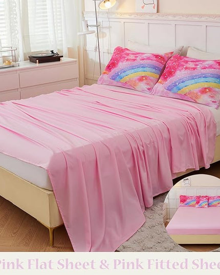 6 Pieces Pink Tie Dye Full Size Bedding Sets for Girls/Teens/Kids, Colorful Rainbow Girls Comforter Set, Sparkle Galaxy Glitter Bedding Comforter Set for All Season - LeafyLoom