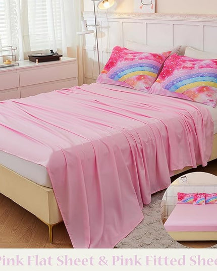 6 Pieces Rainbow Queen Size Bed in A Bag for Girls/Kids/Teens, Colorful Sparkle Tie Dye Girls Comforter Set, Soft Sparkle Glitter Galaxy Bed Sets for All Season - LeafyLoom
