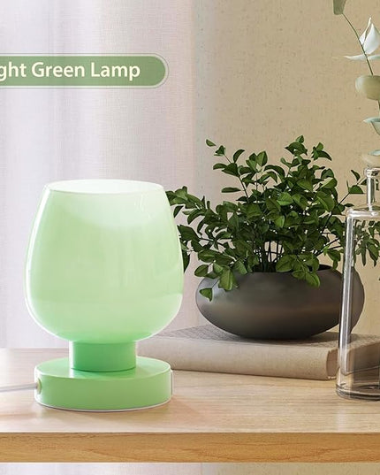 Touch Bedside Table Lamp with USB Charging - 3 Way Dimmable Small Glass Lamp for Bedroom, 2700K LED Bulb Included, Green, 2 Packs - LeafyLoom