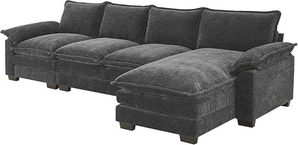 118" Sectional Sofa, L-Shaped Couch Set with Double Cushions and Chaise Lounge, 5-seat Upholstered Indoor Furniture for Living Room, Apartment, Office, 118inch, Gray - LeafyLoom