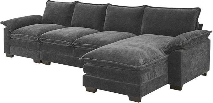 118" Sectional Sofa, L-Shaped Couch Set with Double Cushions and Chaise Lounge, 5-seat Upholstered Indoor Furniture for Living Room, Apartment, Office, 118inch, Gray - LeafyLoom