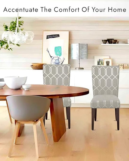 HomePop Parsons Classic Upholstered Accent Dining Chair, Set of 2, 23.5"D x 19"W x 38"H, Pewter Grey and Lattice Cream - LeafyLoom