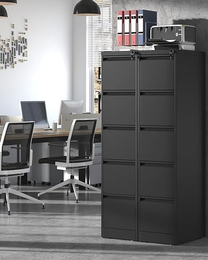 5 Drawer File Cabinet,Metal Filing Cabinets with Lock,Vertical File Cabinet for Home Office,Black Heavy Duty Metal Storage Cabinet for A4/Letter/Legal Size File,Assembly Required - LeafyLoom