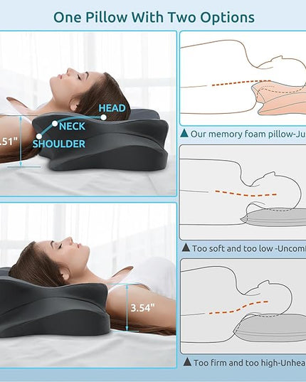 DONAMA Cervical Pillow for Neck and Shoulder,Contour Memory Foam Pillow,Ergonomic Neck Support Pillow for Side,Back and Stomach Sleepers with Breathable Pillowcase-Dark Grey - LeafyLoom