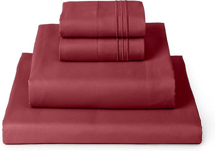 Mellanni Twin XL Sheets Set - 4 Piece Iconic Collection Bedding Sheets & Pillowcases - Soft, Cooling Bed Sheets - Deep Pocket up to 16 inch - 4 PC (Twin Extra Long, Brick Red w/Extra Pillow Case) - LeafyLoom