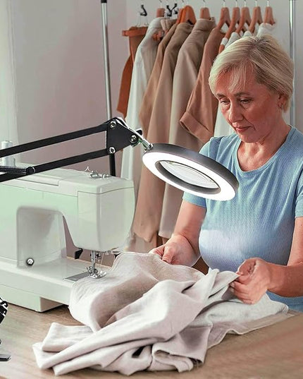 Magnifying Glass with Light and Stand, Desk Lamp with 10X Magnifying, 3 Color Modes, Dimmable Swivel Arm Magnifier Light for Crafts Workbench - LeafyLoom