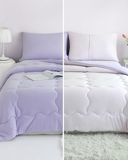 COTTEBED Reversible Ultra-Soft Light Pink and Purple Comforter Set Queen Full Size, Jersey Knit T-Shirt Feel Cute Fluffy Lightweight Bedding Down Blanket Quilt Pillowcase for Man Women Girl All Season - LeafyLoom