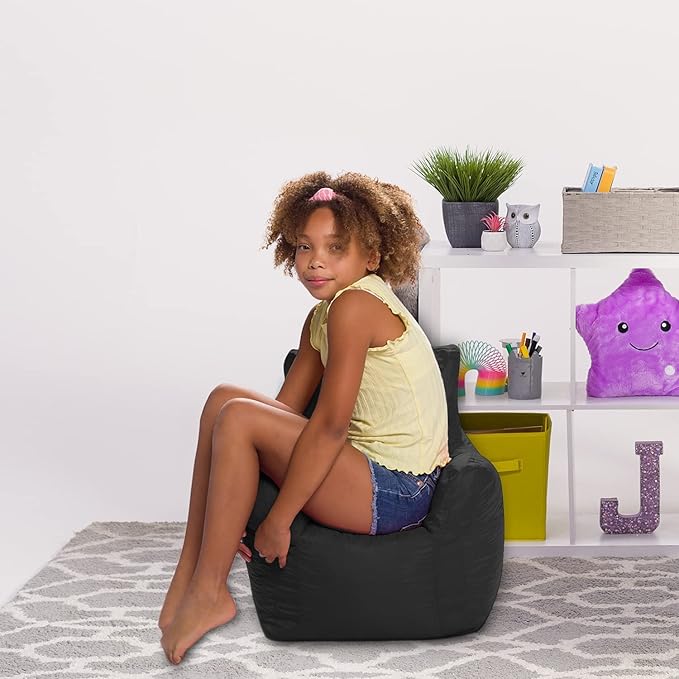 Posh Creations Bean Bag Structured Seat for Toddlers and Kids, Comfy Chair for Children, Pasadena, Black - LeafyLoom