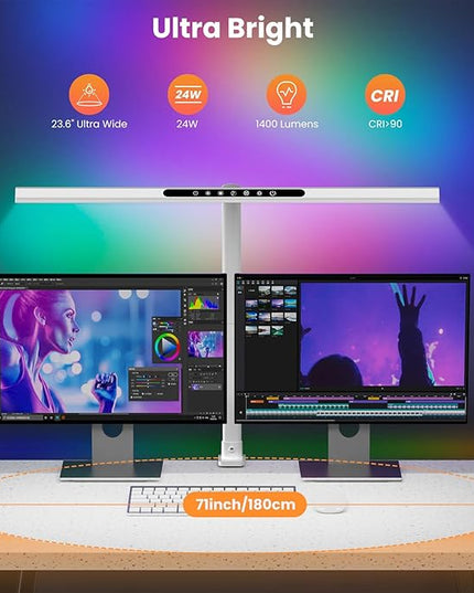 LED Desk Lamp with RGB Backlight, 24W Ultra Bright Architect Workbench Desk Lamps, 60" Timer, 25 Lighting Modes,Eye Protection Clamp Light for Home Office Gaming Reading Working(White) - LeafyLoom
