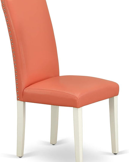 East West Furniture SHEN3-LWH-78 3 Piece Dining Set Contains a Round Kitchen Table with Pedestal and 2 Pink Flamingo Faux Leather Upholstered Chairs, 42x42 Inch - LeafyLoom