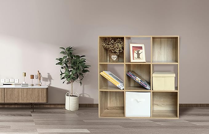 PACHIRA US 9 Cube Storage Shelf Organizer, Heavy Duty Wooden Closet Cabinet, File Organizer Rack Display Cube Bookshelf Compartments, Dark Brown - LeafyLoom