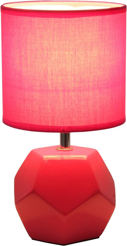 Simple Designs LT2065-PNK Round Prism Mini Table Lamp with Matching Fabric Shade, Pink - LeafyLoom