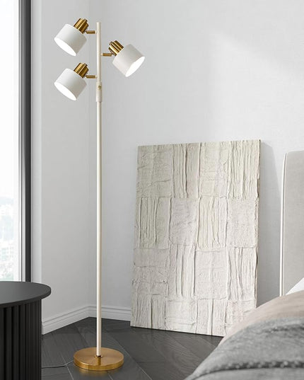 OYEARS Floor Lamp for Living Room Bright Lighting Tall Modern Industrial Vintage Standing Corner Lamps LED Metal Light Office Bedroom Study Gold Black White Matte Accent (3-Light, White) - LeafyLoom